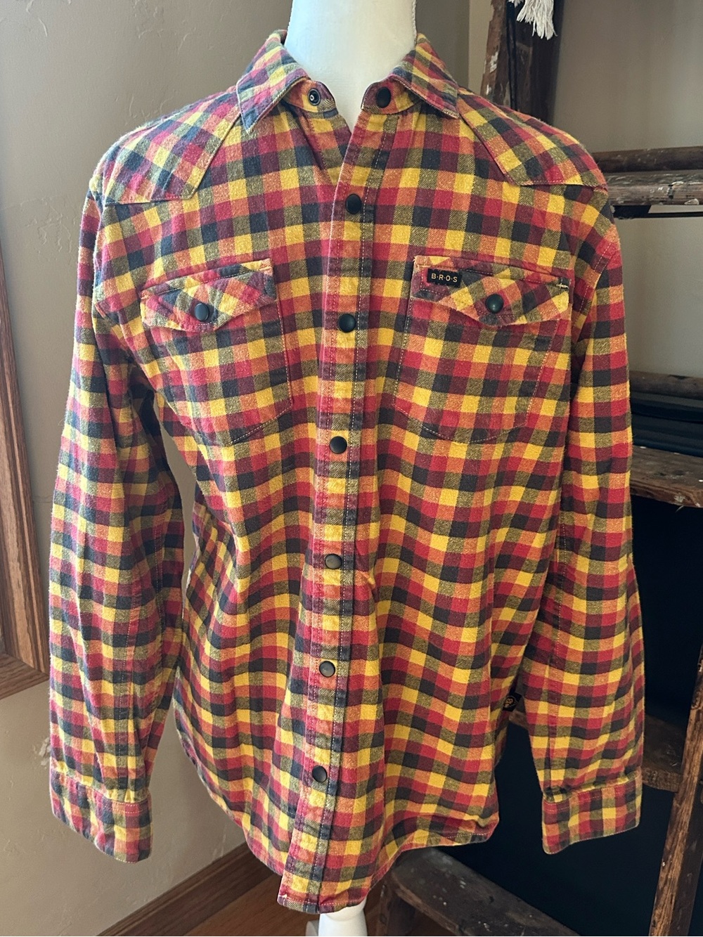 Men’s Yellow Red Plaid Flannel Shirt Jacket